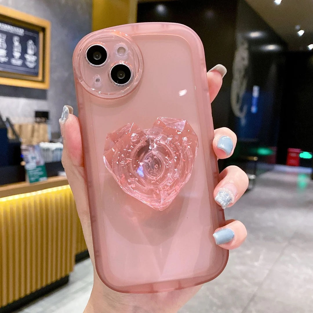 Crystal Love Resin Heart Pop Stone Holder with Transparent Camera Protection